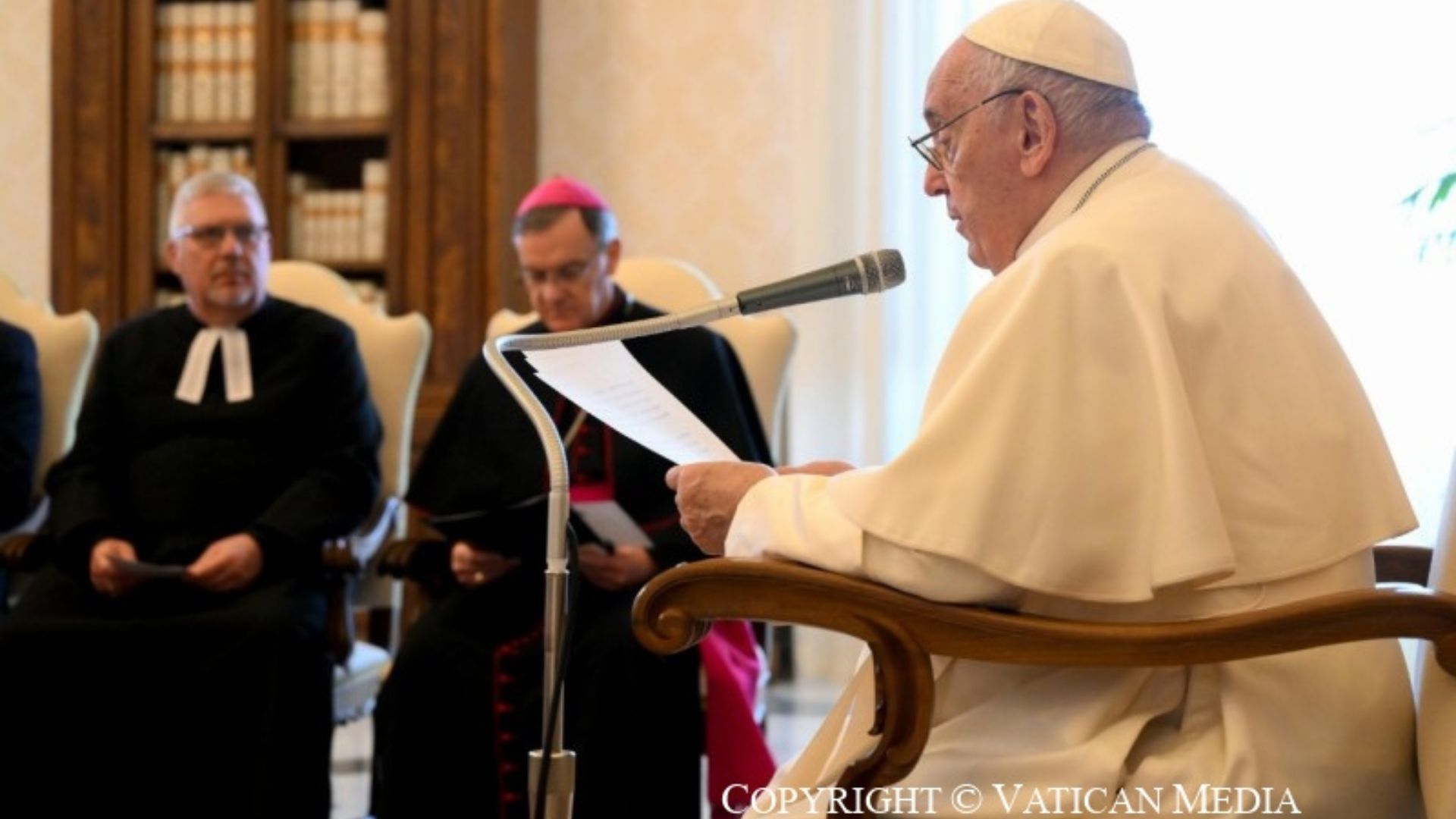 Pope Francis addressing interfaith delegation